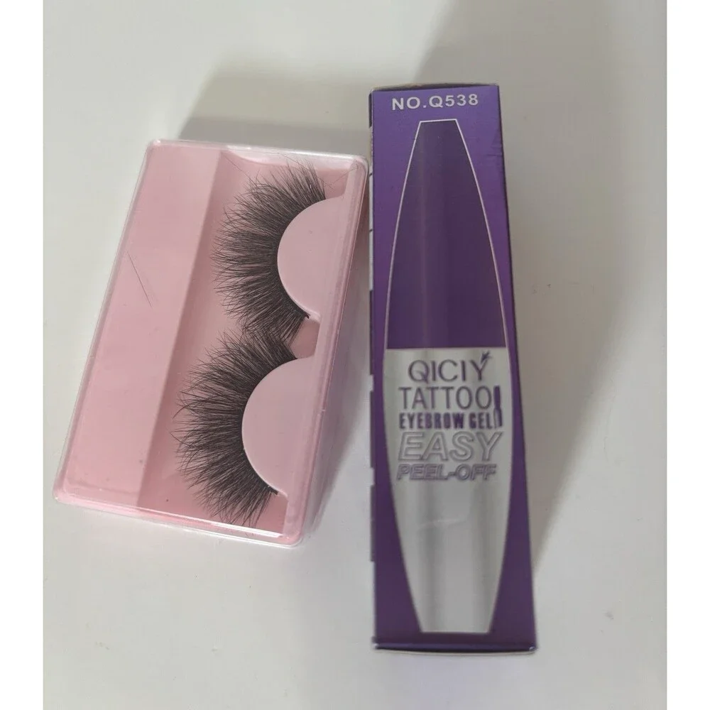 QICIY Tattoo Eyebrow Gel Peel-Off + False Eyelashes Beauty Set New